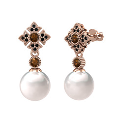 Teimei İnci Küpe - Inci, dumanlı kuvars ve siyah zirkon 925 ayar rose altın kaplama gümüş küpe #emz0dk