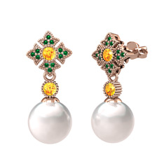 Teimei İnci Küpe - Inci, sitrin ve yeşil kuvars 18 ayar rose altın küpe #eqhqea