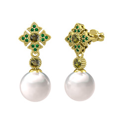 Teimei İnci Küpe - Inci, peridot ve yeşil kuvars 925 ayar altın kaplama gümüş küpe #fm4sdl