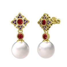 Teimei İnci Küpe - Inci, garnet ve ametist 925 ayar altın kaplama gümüş küpe #gqiavv