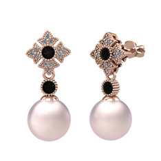 Teimei İnci Küpe - Pembe inci, siyah zirkon ve pırlanta 8 ayar rose altın küpe (0.2112 karat) #gsixk8