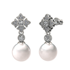 Teimei İnci Küpe - Inci, swarovski ve pırlanta 14 ayar beyaz altın küpe (0.2112 karat) #hikasr