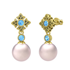 Teimei İnci Küpe - Pembe inci, akuamarin ve peridot 8 ayar altın küpe #hp9dzq