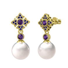 Inci, ametist ve lab safir 925 ayar altın kaplama gümüş küpe