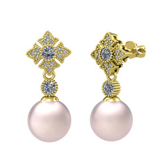 Teimei İnci Küpe - Pembe inci, pırlanta ve swarovski 14 ayar altın küpe (0.44 karat) #hyzkfs