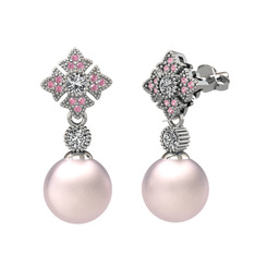 Teimei İnci Küpe - Pembe inci, swarovski ve pembe kuvars 925 ayar gümüş küpe #hzzbb8