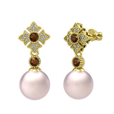 Teimei İnci Küpe - Pembe inci, dumanlı kuvars ve swarovski 14 ayar altın küpe #i9dgqb