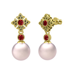 Teimei İnci Küpe - Pembe inci, garnet ve peridot 8 ayar altın küpe #ig4s4f
