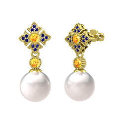 Inci, sitrin ve lab safir 925 ayar altın kaplama gümüş küpe