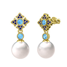 Inci, akuamarin ve lab safir 18 ayar altın küpe