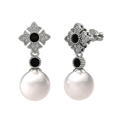 Teimei İnci Küpe - Inci, siyah zirkon ve swarovski 8 ayar beyaz altın küpe #j26f5g