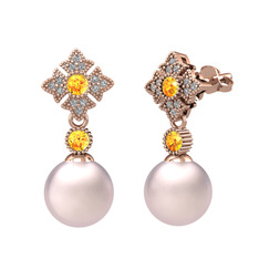 Teimei İnci Küpe - Pembe inci, sitrin ve swarovski 8 ayar rose altın küpe #jckjjy