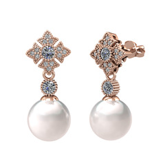 Teimei İnci Küpe - Inci, pırlanta ve swarovski 14 ayar rose altın küpe (0.44 karat) #jnt6lx