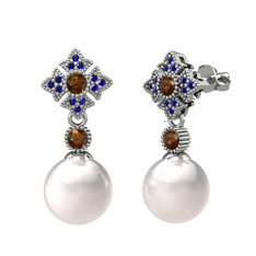 Teimei İnci Küpe - Inci, dumanlı kuvars ve lab safir 925 ayar gümüş küpe #jtcfd