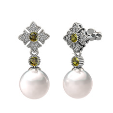 Teimei İnci Küpe - Inci, peridot ve swarovski 8 ayar beyaz altın küpe #jxpcsu