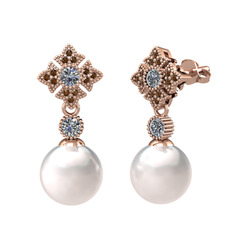 Inci, pırlanta ve dumanlı kuvars 18 ayar rose altın küpe (0.44 karat)