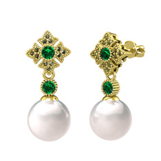 Teimei İnci Küpe - Inci, yeşil kuvars ve peridot 18 ayar altın küpe #ktlofx