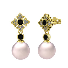 Teimei İnci Küpe - Pembe inci, siyah zirkon ve pırlanta 14 ayar altın küpe (0.2112 karat) #ky8pvi