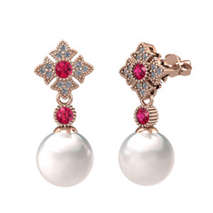 Teimei İnci Küpe - Inci, rodolit garnet ve pırlanta 14 ayar rose altın küpe (0.2112 karat) #l4yc8e