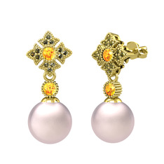 Teimei İnci Küpe - Pembe inci, sitrin ve peridot 8 ayar altın küpe #mf9sqv