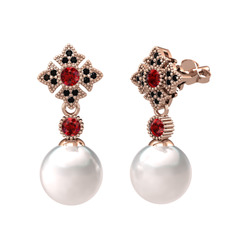 Teimei İnci Küpe - Inci, garnet ve siyah zirkon 8 ayar rose altın küpe #mvnxki