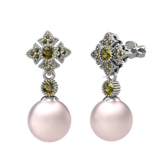 Teimei İnci Küpe - Pembe inci ve peridot 8 ayar beyaz altın küpe #n8k4o3