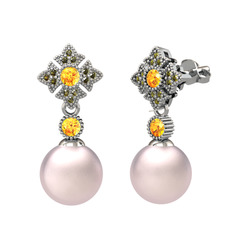 Teimei İnci Küpe - Pembe inci, sitrin ve peridot 14 ayar beyaz altın küpe #ocd4ny