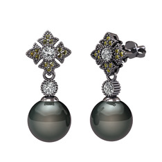 Teimei İnci Küpe - Siyah inci, swarovski ve peridot 925 ayar siyah rodyum kaplama gümüş küpe #oi4ymx