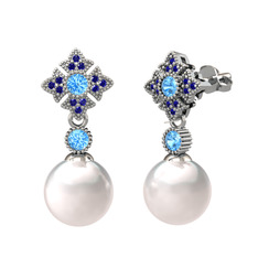 Teimei İnci Küpe - Inci, akuamarin ve lab safir 925 ayar gümüş küpe #p6jkhx