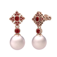 Teimei İnci Küpe - Pembe inci ve garnet 8 ayar rose altın küpe #qmxu44