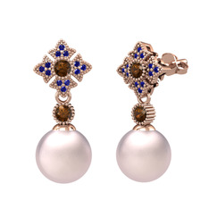 Pembe inci, dumanlı kuvars ve lab safir 14 ayar rose altın küpe