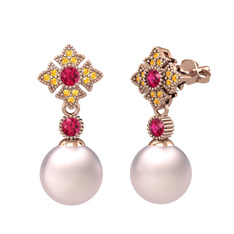 Teimei İnci Küpe - Pembe inci, rodolit garnet ve sitrin 925 ayar rose altın kaplama gümüş küpe #qsm3lb