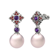 Teimei İnci Küpe - Pembe inci, ametist ve garnet 925 ayar gümüş küpe #qvlnj5