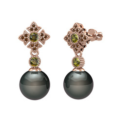 Teimei İnci Küpe - Siyah inci, peridot ve dumanlı kuvars 925 ayar rose altın kaplama gümüş küpe #u3cz1b