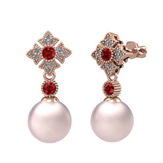 Teimei İnci Küpe - Pembe inci, garnet ve pırlanta 18 ayar rose altın küpe (0.2112 karat) #whjahu