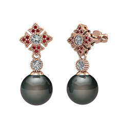 Teimei İnci Küpe - Siyah inci, swarovski ve garnet 14 ayar rose altın küpe #xwcpte