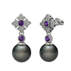 Teimei İnci Küpe - Siyah inci, ametist ve swarovski 925 ayar gümüş küpe #yt3n7f