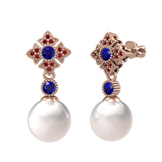 Inci, lab safir ve garnet 8 ayar rose altın küpe
