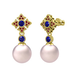 Teimei İnci Küpe - Pembe inci, lab safir ve garnet 8 ayar altın küpe #zwy4h3