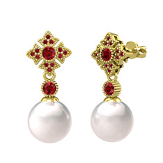 Teimei İnci Küpe - Inci ve garnet 18 ayar altın küpe #zyu62m