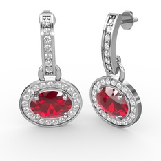 Garnet ve swarovski 8 ayar beyaz altın küpe