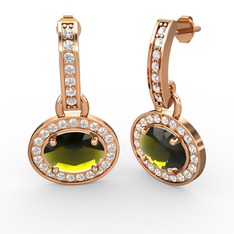 Peridot ve pırlanta 8 ayar rose altın küpe (0.616 karat)