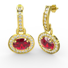 Garnet ve beyaz zirkon 18 ayar altın küpe