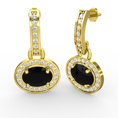 Vela Küpe - Siyah zirkon ve swarovski 925 ayar altın kaplama gümüş küpe #1ru3f7u