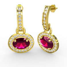 Rodolit garnet ve beyaz zirkon 8 ayar altın küpe