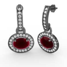 Vela Küpe - Kök yakut ve swarovski 925 ayar siyah rodyum kaplama gümüş küpe #1trlcin