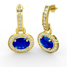 Lab safir ve swarovski 14 ayar altın küpe