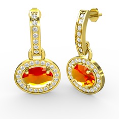 Vela Küpe - Sitrin ve beyaz zirkon 18 ayar altın küpe #a08gc1