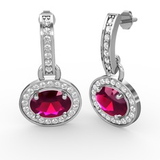 Rodolit garnet ve swarovski 8 ayar beyaz altın küpe