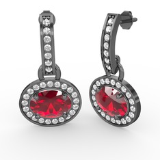 Garnet ve swarovski 925 ayar siyah rodyum kaplama gümüş küpe